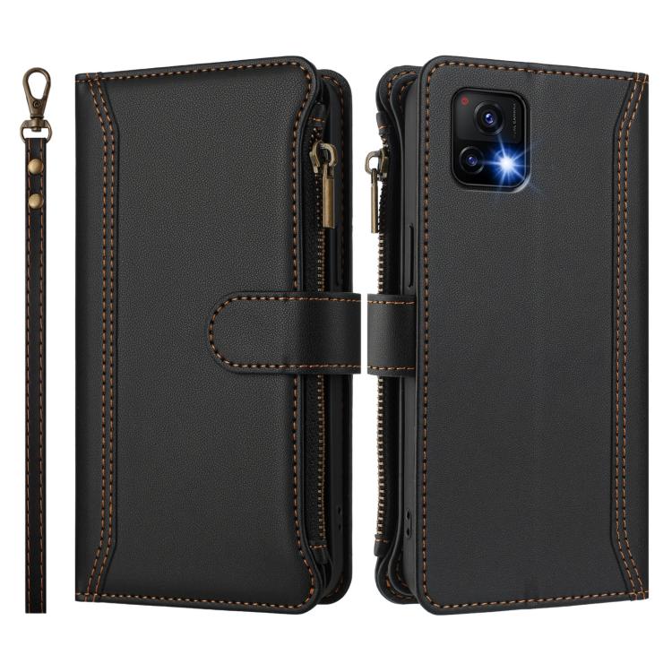 For vivo Y52S 5G / iQOO U3 / Y31S 5G Magnetic Closure 9 Card Slots Zipper Leather Case with Hand Strap