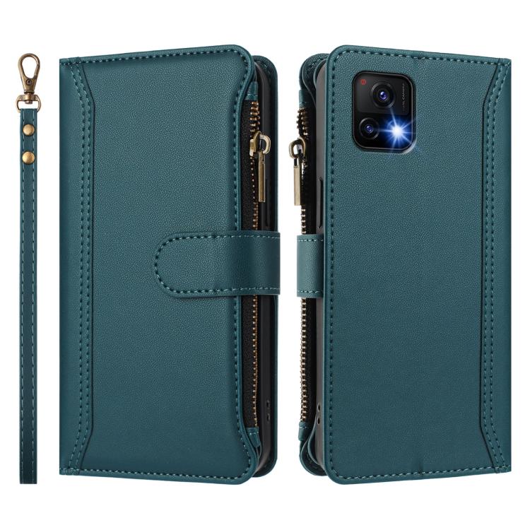 For vivo Y52S 5G / iQOO U3 / Y31S 5G Magnetic Closure 9 Card Slots Zipper Leather Case with Hand Strap