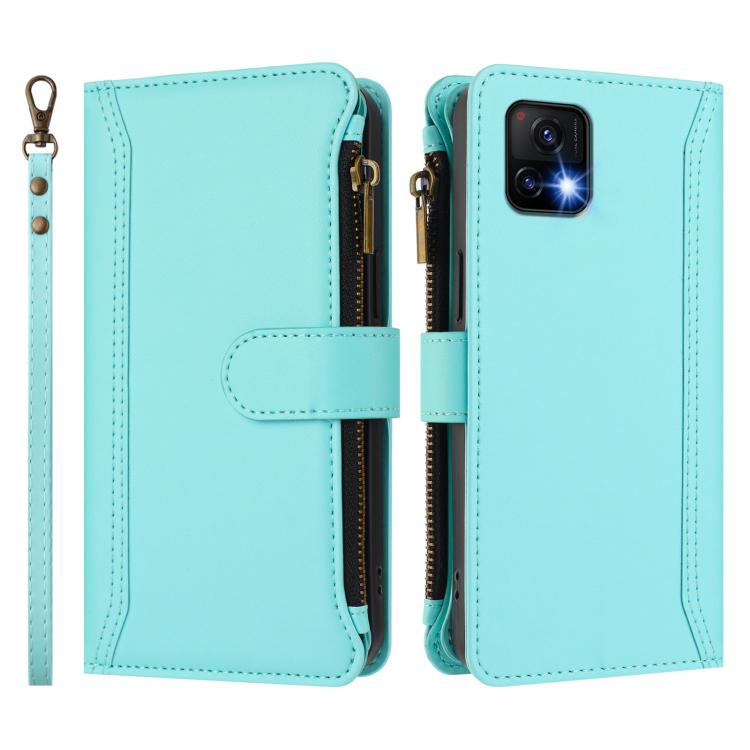 For vivo Y52S 5G / iQOO U3 / Y31S 5G Magnetic Closure 9 Card Slots Zipper Leather Case with Hand Strap