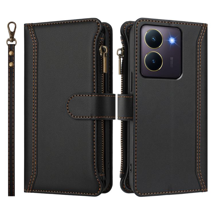 For vivo Y36 4G Global / Y27S 4G Global Magnetic Closure 9 Card Slots Zipper Leather Case with Hand Strap