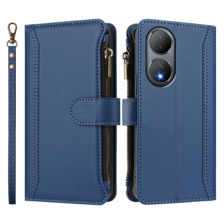 For vivo Y100A 5G Global Magnetic Closure 9 Card Slots Zipper Leather Case with Hand Strap