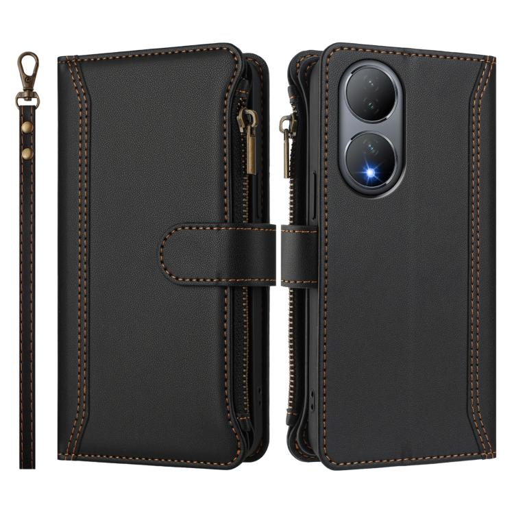 For vivo Y100A 5G Global Magnetic Closure 9 Card Slots Zipper Leather Case with Hand Strap