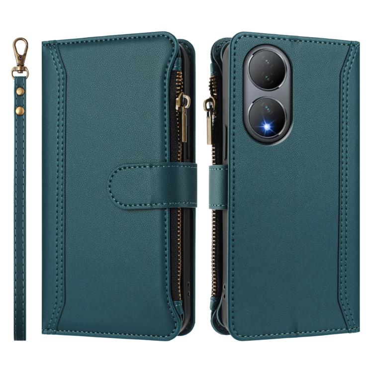 For vivo Y100A 5G Global Magnetic Closure 9 Card Slots Zipper Leather Case with Hand Strap