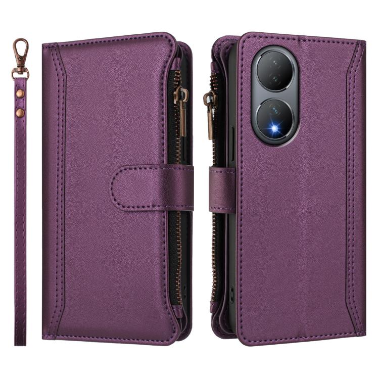 For vivo Y100A 5G Global Magnetic Closure 9 Card Slots Zipper Leather Case with Hand Strap