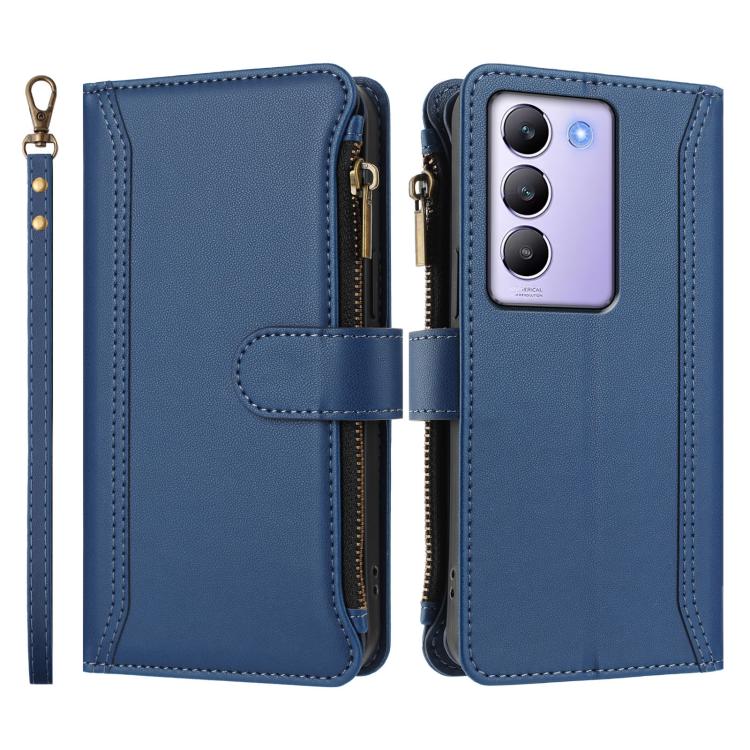 For vivo Y200E 5G Global / V40 SE 5G Magnetic Closure 9 Card Slots Zipper Leather Case with Hand Strap