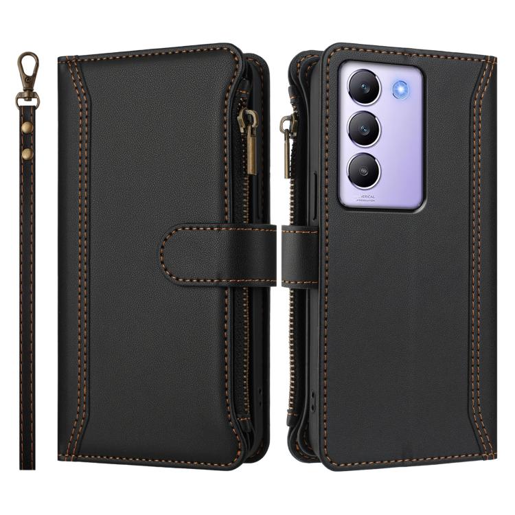 For vivo Y200E 5G Global / V40 SE 5G Magnetic Closure 9 Card Slots Zipper Leather Case with Hand Strap