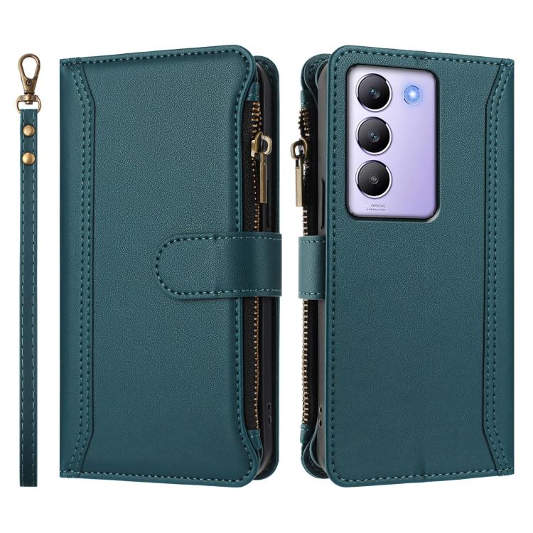 For vivo Y200E 5G Global / V40 SE 5G Magnetic Closure 9 Card Slots Zipper Leather Case with Hand Strap