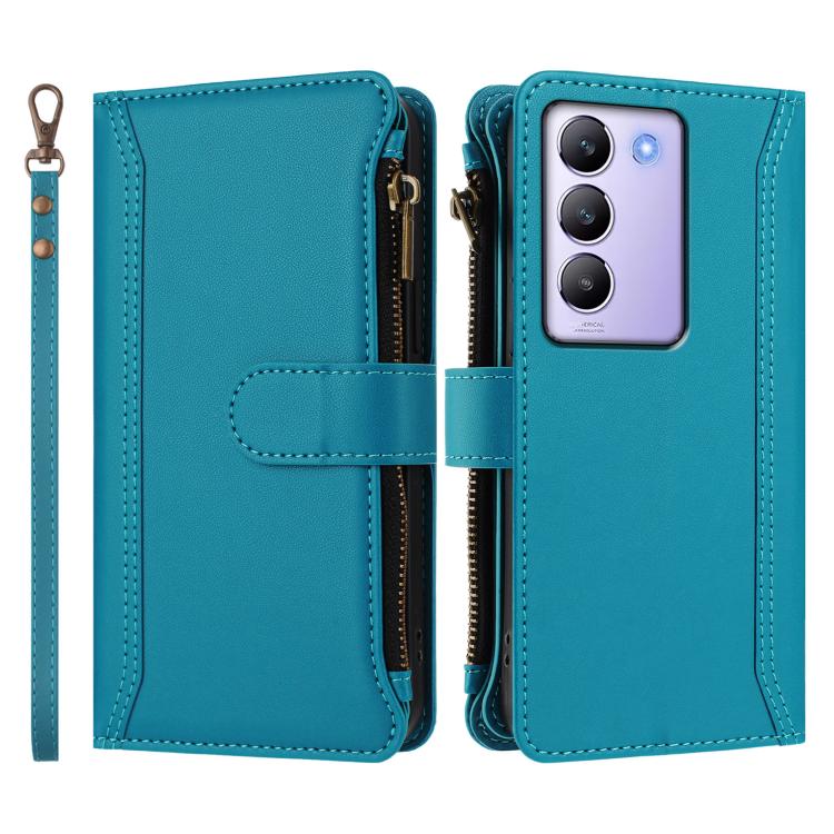 For vivo Y200E 5G Global / V40 SE 5G Magnetic Closure 9 Card Slots Zipper Leather Case with Hand Strap