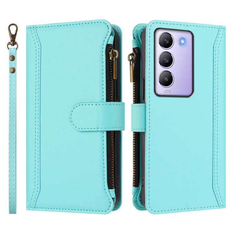 For vivo Y200E 5G Global / V40 SE 5G Magnetic Closure 9 Card Slots Zipper Leather Case with Hand Strap