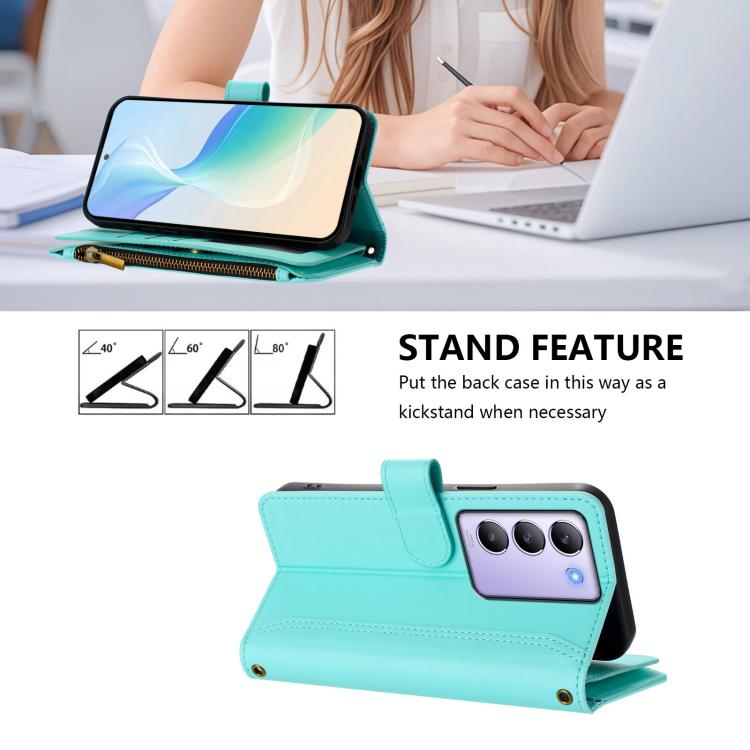 For vivo Y200E 5G Global / V40 SE 5G Magnetic Closure 9 Card Slots Zipper Leather Case with Hand Strap