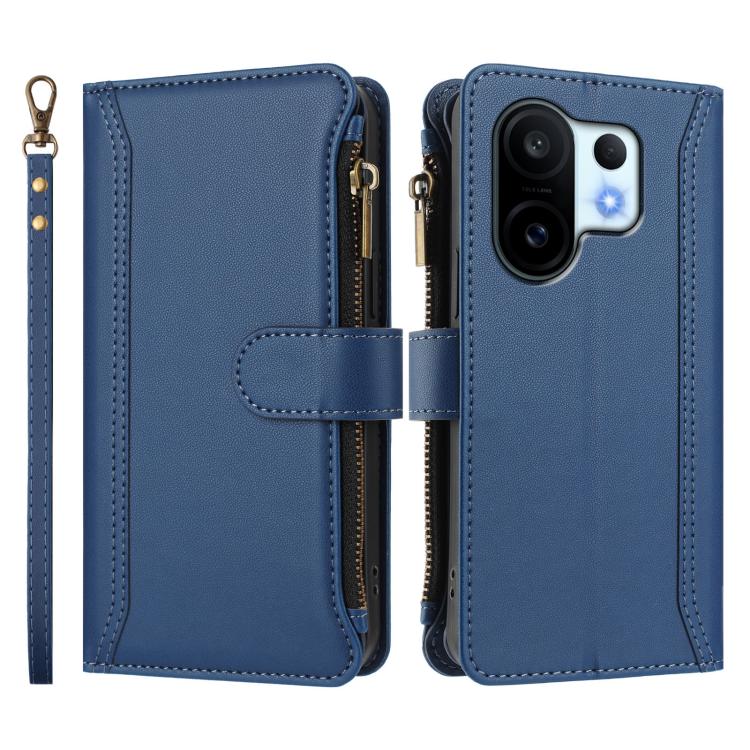 For vivo S30 Pro mini Magnetic Closure 9 Card Slots Zipper Leather Case with Hand Strap
