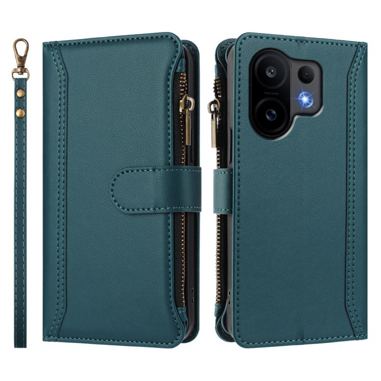 For vivo S30 Magnetic Closure 9 Card Slots Zipper Leather Case with Hand Strap