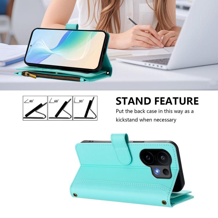 For vivo S30 Magnetic Closure 9 Card Slots Zipper Leather Case with Hand Strap