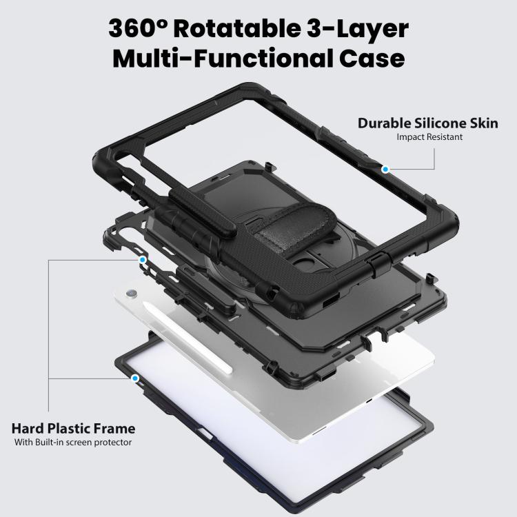 For Samsung Galaxy Tab S10 FE+ Silicone Hybrid PC Tablet Case with Shoulder Strap