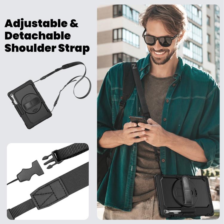 For Samsung Galaxy Tab S10 FE+ Silicone Hybrid PC Tablet Case with Shoulder Strap