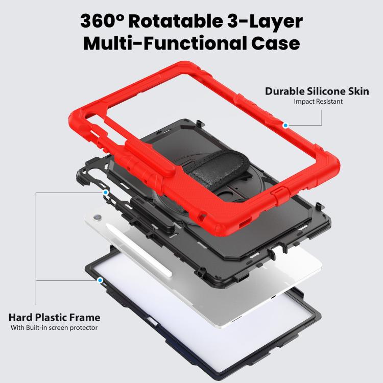 For Samsung Galaxy Tab S10 FE+ Silicone Hybrid PC Tablet Case with Shoulder Strap