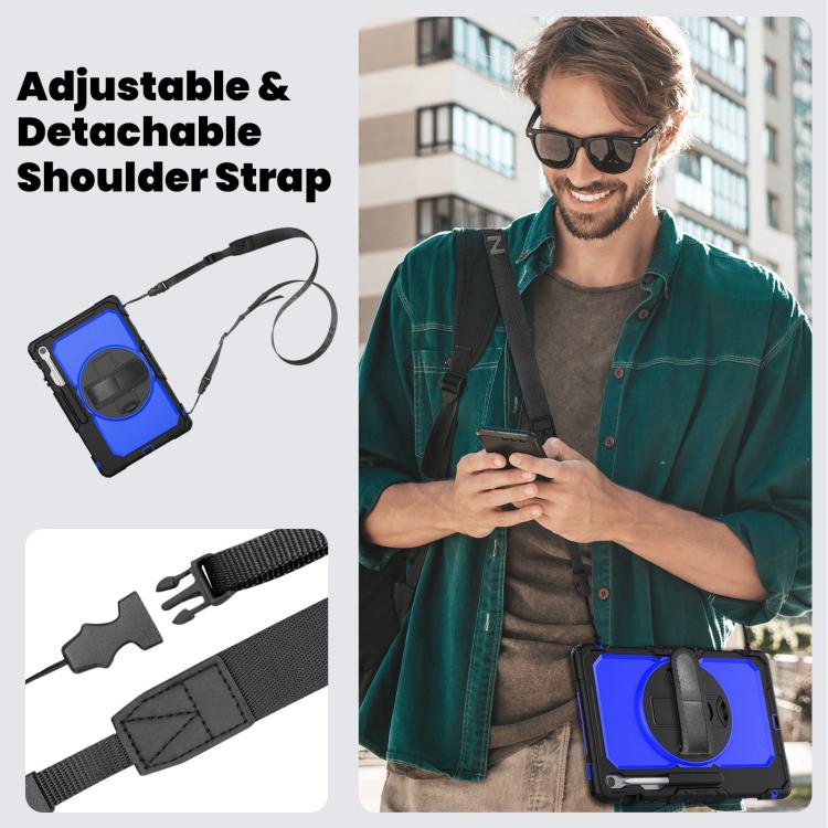 For Samsung Galaxy Tab S10 FE+ Silicone Hybrid PC Tablet Case with Shoulder Strap