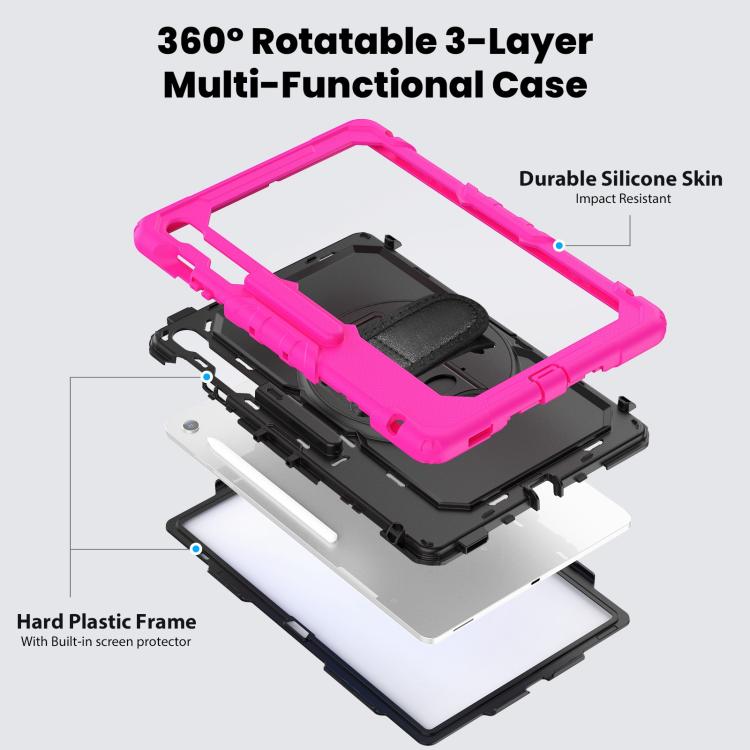 For Samsung Galaxy Tab S10 FE+ Silicone Hybrid PC Tablet Case with Shoulder Strap