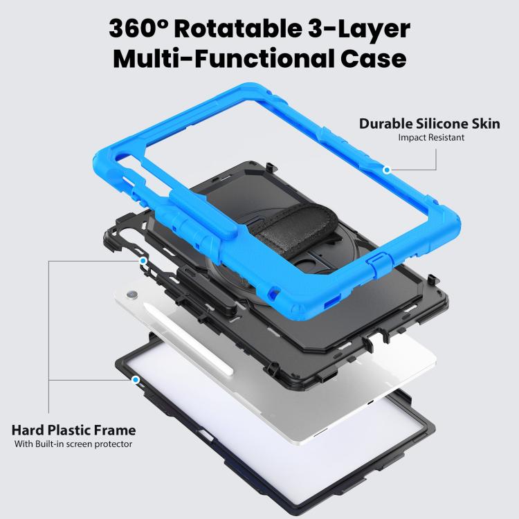 For Samsung Galaxy Tab S10 FE+ Silicone Hybrid PC Tablet Case with Shoulder Strap