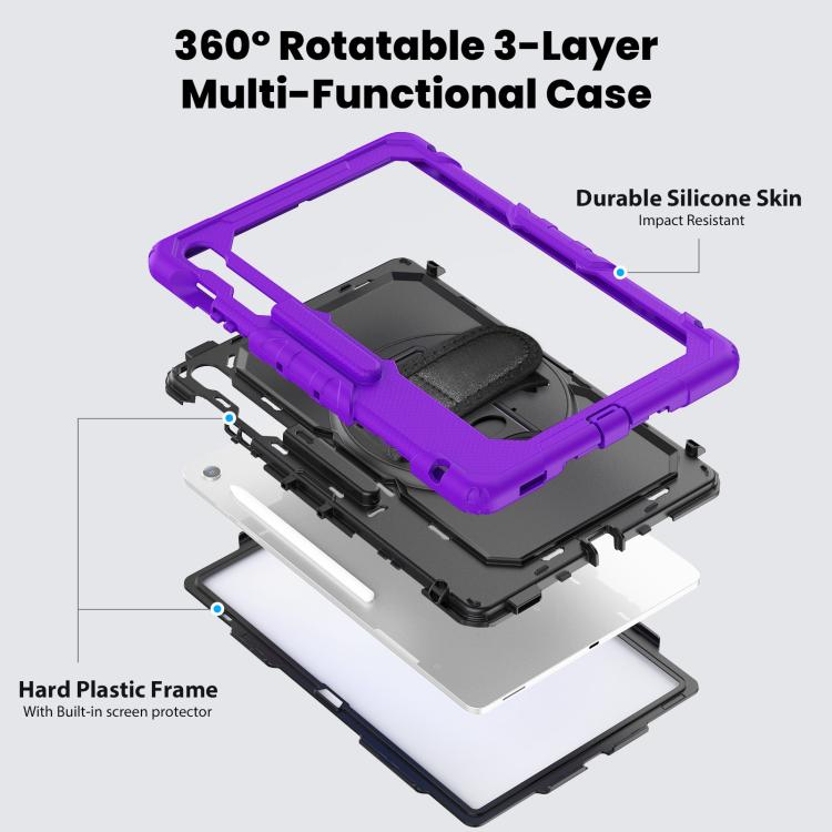 For Samsung Galaxy Tab S10 FE+ Silicone Hybrid PC Tablet Case with Shoulder Strap