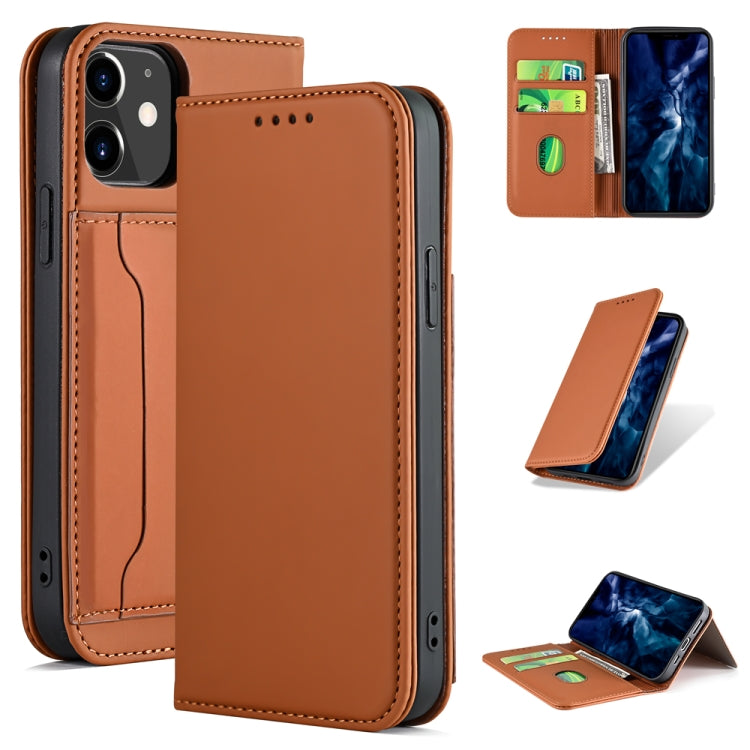 For iPhone 12 mini Strong Magnetism Shockproof Horizontal Flip Liquid Feel Leather Case with Holder & Card Slots & Wallet