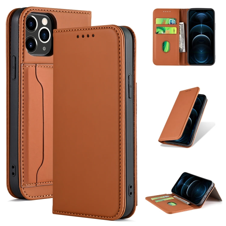 For iPhone 12 Pro Max Strong Magnetism Shockproof Horizontal Flip Liquid Feel Leather Case with Holder & Card Slots & Wallet