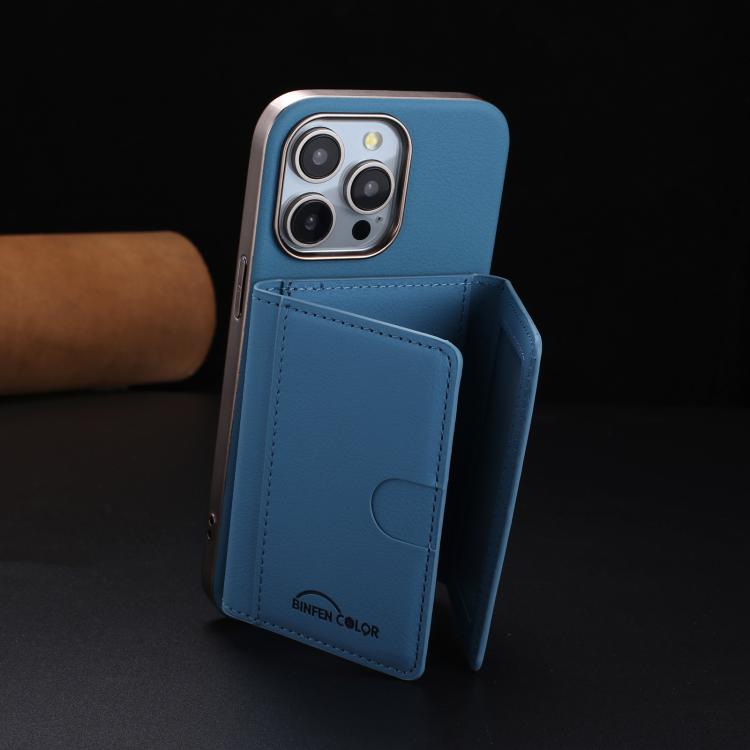 For iPhone 16 Pro Solid Color Horizontal Magnetic Card Bag RFID MagSafe Phone Case