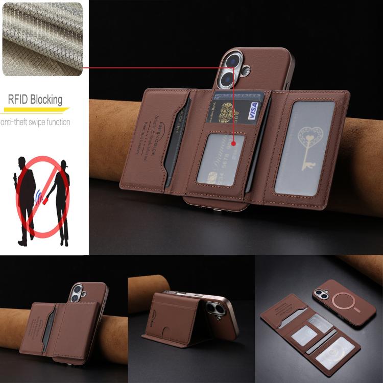 For iPhone 16 Plus Solid Color Horizontal Magnetic Card Bag RFID MagSafe Phone Case