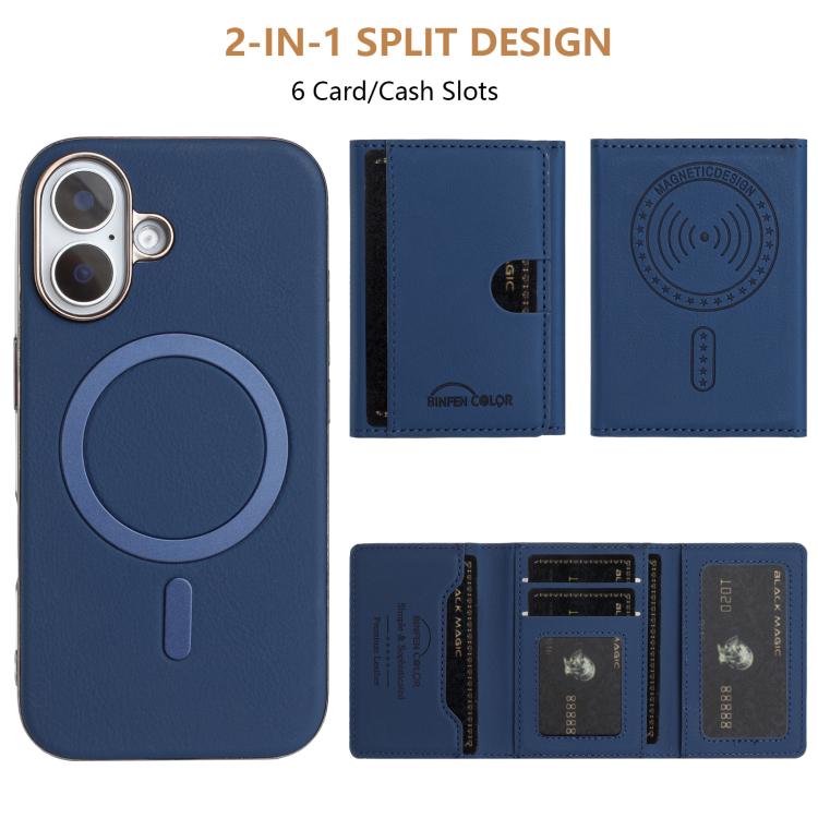 For iPhone 16 Plus Solid Color Horizontal Magnetic Card Bag RFID MagSafe Phone Case