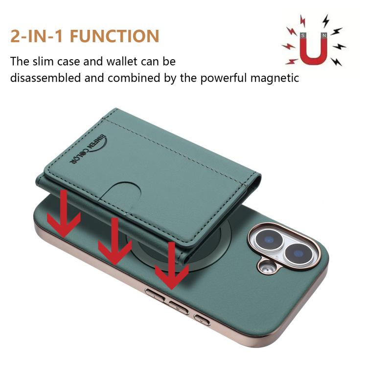 For iPhone 16 Plus Solid Color Horizontal Magnetic Card Bag RFID MagSafe Phone Case