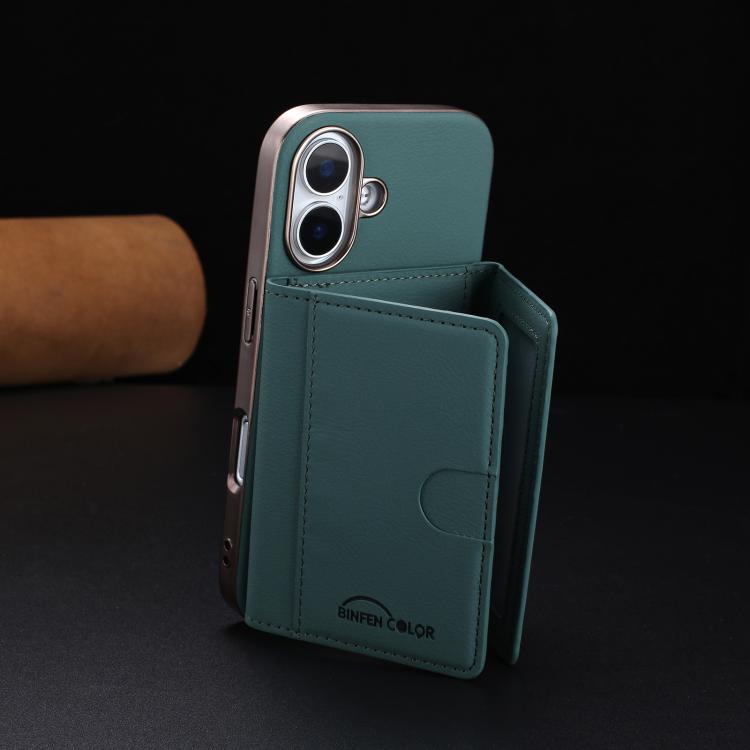 For iPhone 16 Plus Solid Color Horizontal Magnetic Card Bag RFID MagSafe Phone Case