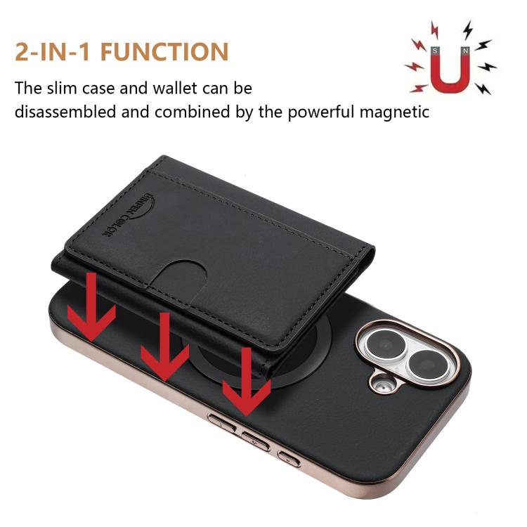 For iPhone 16 Plus Solid Color Horizontal Magnetic Card Bag RFID MagSafe Phone Case