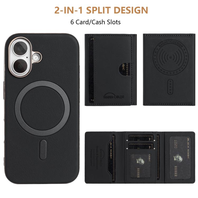 For iPhone 16 Plus Solid Color Horizontal Magnetic Card Bag RFID MagSafe Phone Case