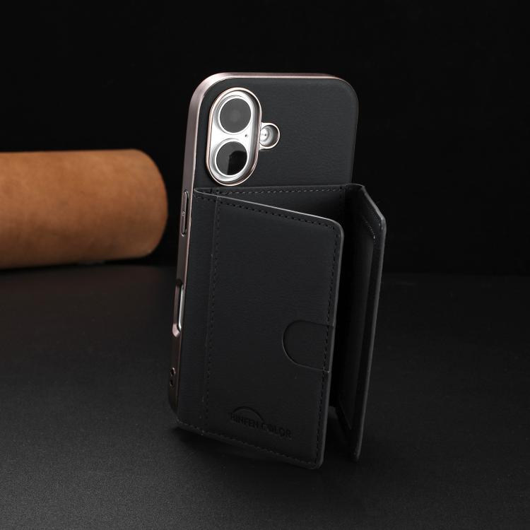 For iPhone 16 Plus Solid Color Horizontal Magnetic Card Bag RFID MagSafe Phone Case