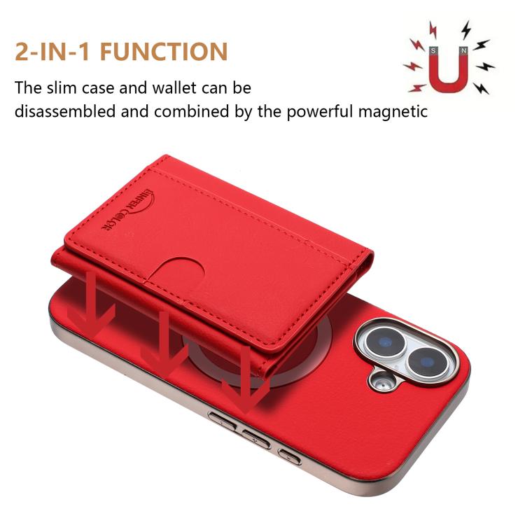 For iPhone 16 Solid Color Horizontal Magnetic Card Bag RFID MagSafe Phone Case