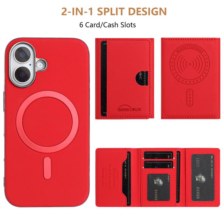 For iPhone 16 Solid Color Horizontal Magnetic Card Bag RFID MagSafe Phone Case