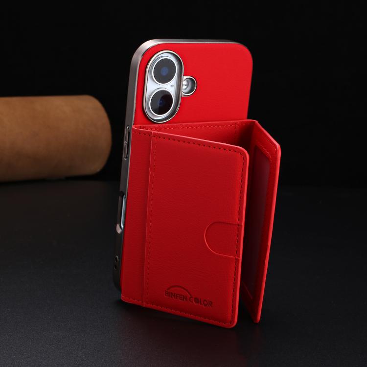 For iPhone 16 Solid Color Horizontal Magnetic Card Bag RFID MagSafe Phone Case