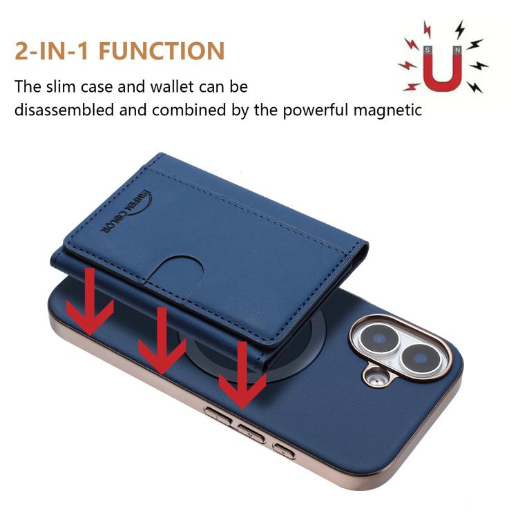 For iPhone 16 Solid Color Horizontal Magnetic Card Bag RFID MagSafe Phone Case