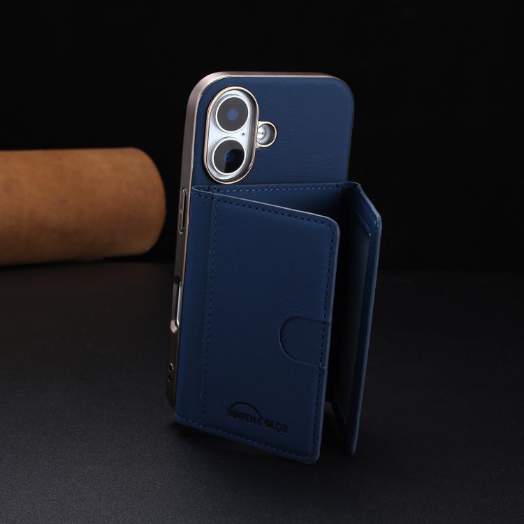 For iPhone 16 Solid Color Horizontal Magnetic Card Bag RFID MagSafe Phone Case