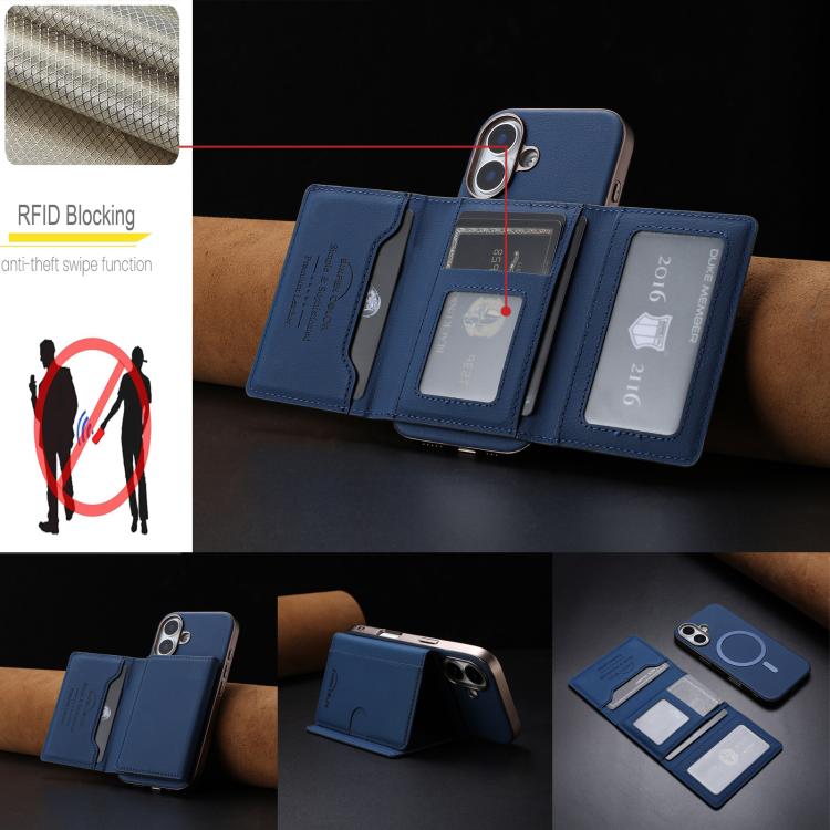 For iPhone 16 Solid Color Horizontal Magnetic Card Bag RFID MagSafe Phone Case