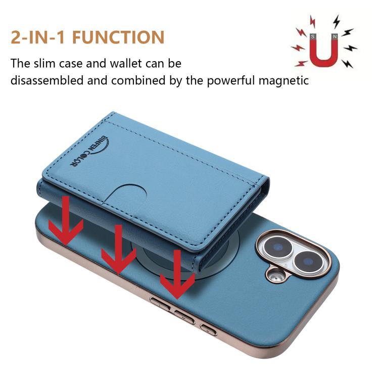 For iPhone 16 Solid Color Horizontal Magnetic Card Bag RFID MagSafe Phone Case