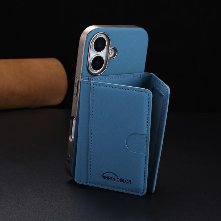 For iPhone 16 Solid Color Horizontal Magnetic Card Bag RFID MagSafe Phone Case