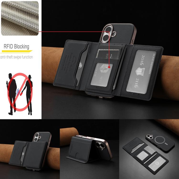For iPhone 16 Solid Color Horizontal Magnetic Card Bag RFID MagSafe Phone Case