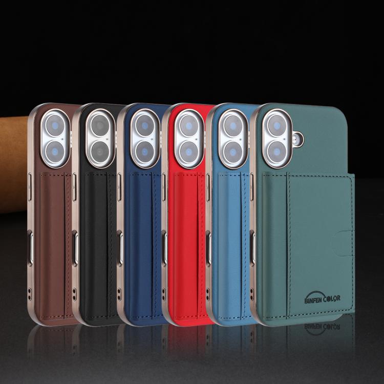 For iPhone 16 Solid Color Horizontal Magnetic Card Bag RFID MagSafe Phone Case