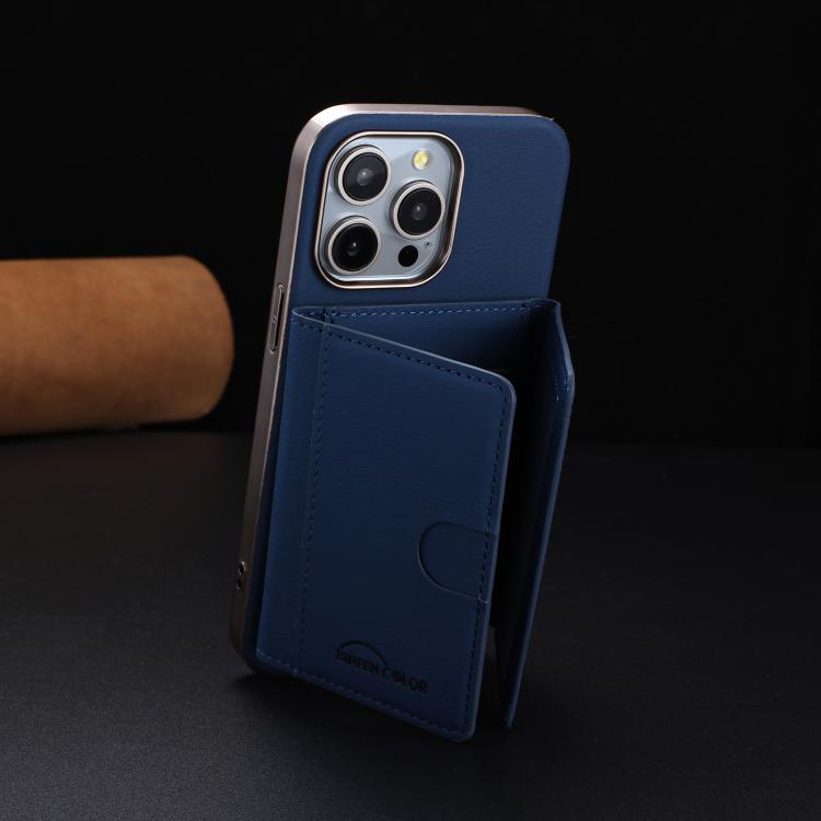 For iPhone 15 Pro Max Solid Color Horizontal Magnetic Card Bag RFID MagSafe Phone Case