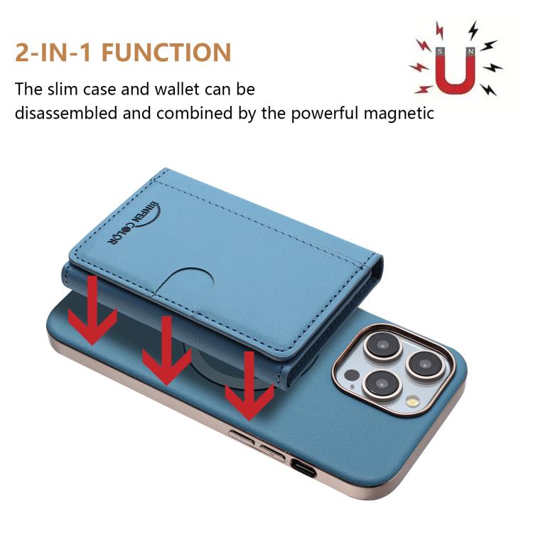 For iPhone 15 Pro Solid Color Horizontal Magnetic Card Bag RFID MagSafe Phone Case