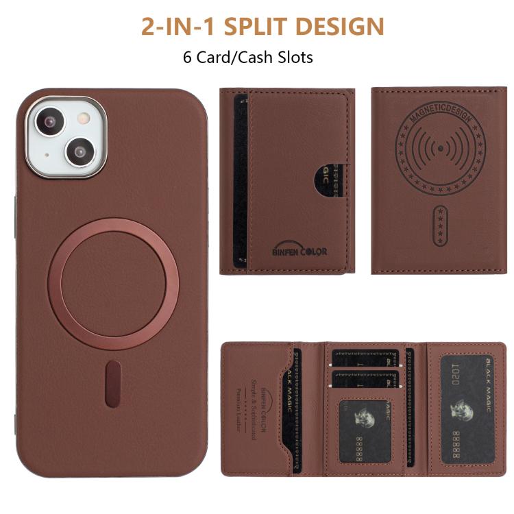 For iPhone 14 Plus Solid Color Horizontal Magnetic Card Bag RFID MagSafe Phone Case