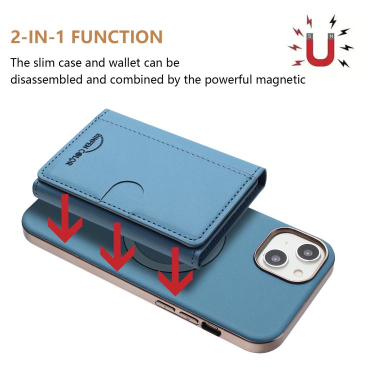 For iPhone 14 Plus Solid Color Horizontal Magnetic Card Bag RFID MagSafe Phone Case