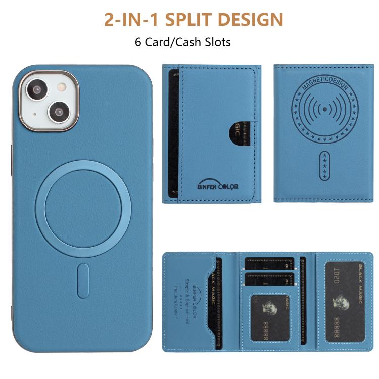 For iPhone 14 Plus Solid Color Horizontal Magnetic Card Bag RFID MagSafe Phone Case