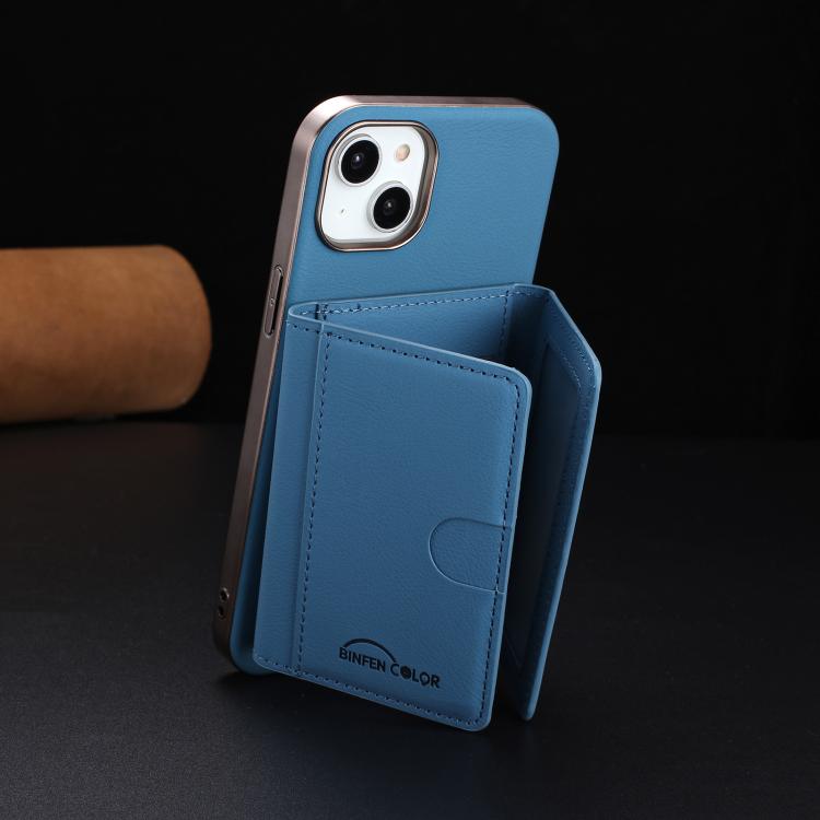 For iPhone 14 Plus Solid Color Horizontal Magnetic Card Bag RFID MagSafe Phone Case